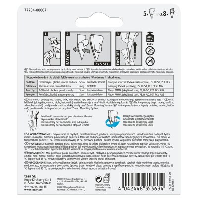 Akasztó öntapadós műanyag 0,2 kg teherbírású 5 darab/bliszter Tesa Powerstrips átlátszó