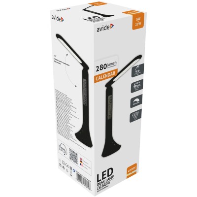 Asztali LED lámpa, kijelzővel, 5W, 4000K, AVIDE, fekete