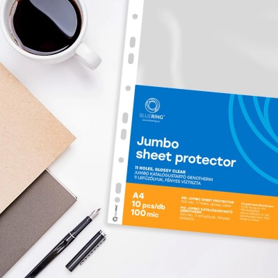 Genotherm lefűzhető, A4, 100 micron jumbo víztiszta Bluering® 10 db/csomag