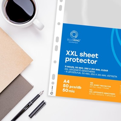 Genotherm lefűzhető, A4, XXL 50 micron 250x310mm, extra SZÉLES víztiszta Bluering® 50 db/csomag