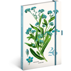 Keménytáblás notesz krémszínű lapokkal leszorító gumiszalaggal Herbarium 130x210mm, Presco