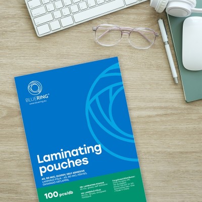 Lamináló fólia A5, 80 micron öntapadó hátlappal 100 db/doboz, Bluering®