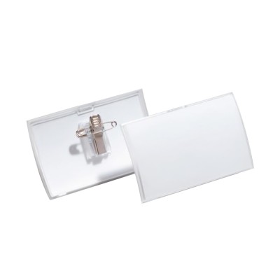 Névkitűző 90x54mm, kombi klippel, 25 db/csomag, Durable Click Fold áttetsző