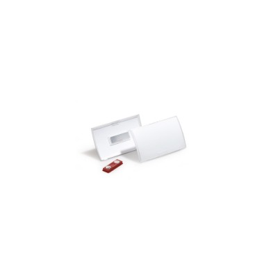 Névkitűző 90x54mm, mágnessel, 10 db/csomag, Durable Click Fold áttetsző