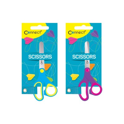 Olló 13cm, iskolai gumírozott fogóval, felakasztható csomagolásban Connect