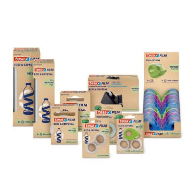 Ragasztószalag 19mmx10m irodai újrahasznosított 2 db víztiszta szalag+adagoló Tesa Eco & Crystal