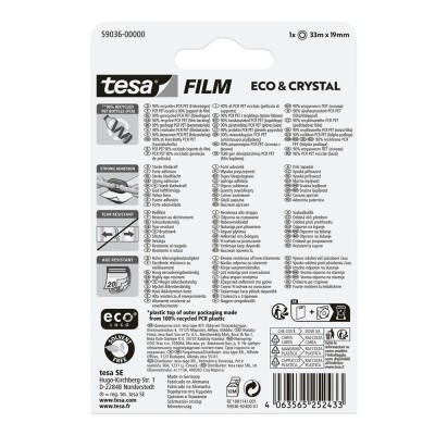Ragasztószalag 19mmx33m irodai átlátszó újrahasznosított Tesa Eco & Crystal