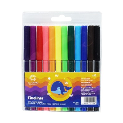 Rostirón kúpos végű filctoll készlet, vízbázisú, 1mm, Bluering®, 12 klf. szín