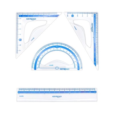 Vonalzókészlet, 15 cm, vonalzó, szögmérő, 45° és 60° háromszög vonalzók 4 db/bliszter Keyroad
