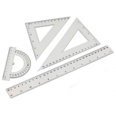 Vonalzókészlet, 30cm, vonalzó, szögmérő, 45° és 60° háromszög vonalzók 4 db/csom